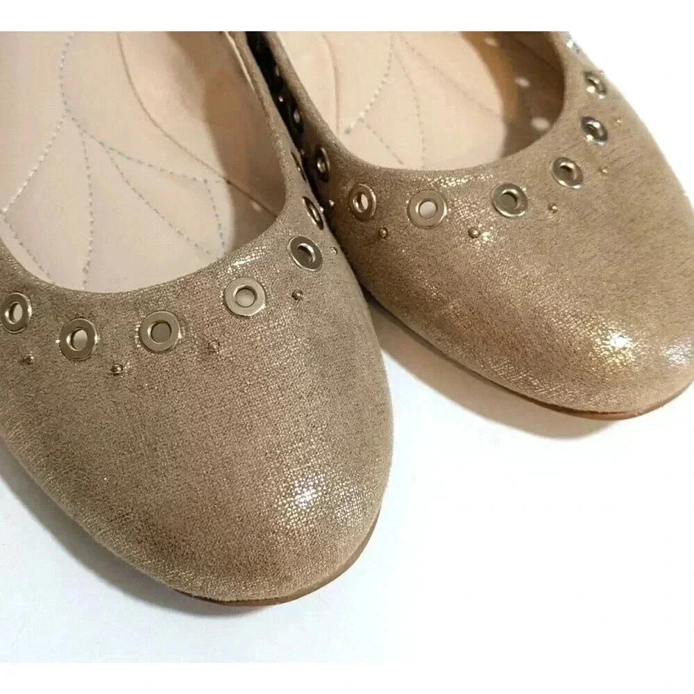 Studio Isola Metallic Gold Jacey Ballet Flats Size 7.5 Grommet Stud Details
